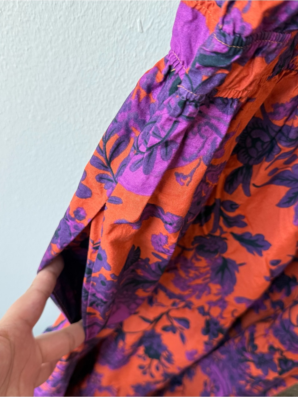 Anthropologie The Somerset Maxi Dress: Puff Sleeve Edition Orange Purple Floral - Picture 7 of 8